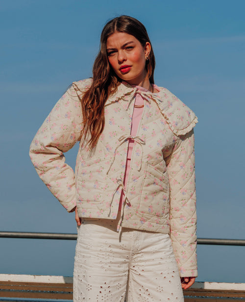Veste matelassée motifs fleurs avec grand col - PIMKIE - 1