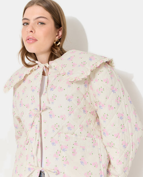 Veste matelassée motifs fleurs avec grand col - PIMKIE - 2