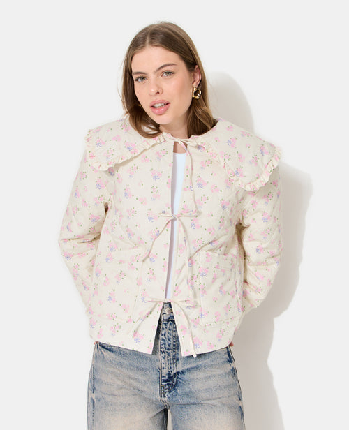 Veste matelassée motifs fleurs avec grand col - PIMKIE - 5