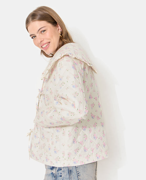 Veste matelassée motifs fleurs avec grand col - PIMKIE - 1