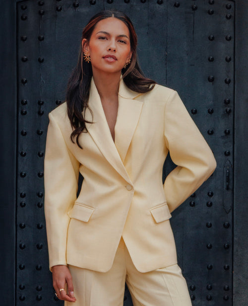 Veste blazer long et cintré en tissu effet lin - PIMKIE - 1