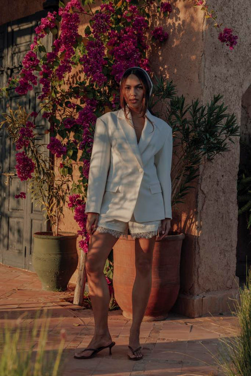 Veste blazer long et cintré en tissu effet lin - PIMKIE - 1