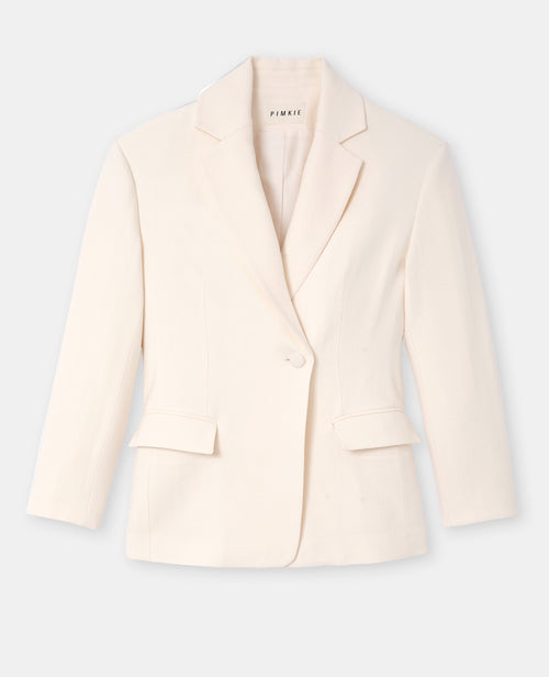 Veste blazer long et cintré en tissu effet lin - PIMKIE - 4