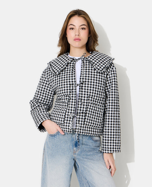 Veste matelassée motif vichy avec grand col - PIMKIE - 1