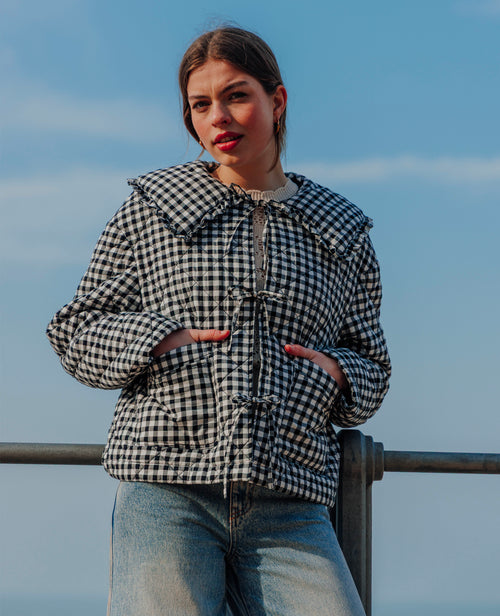 Veste matelassée motif vichy avec grand col - PIMKIE - 1