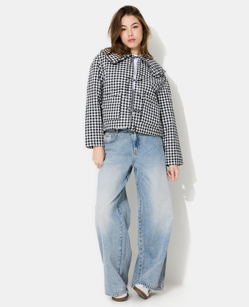 Veste matelassée motif vichy avec grand col - PIMKIE - 3