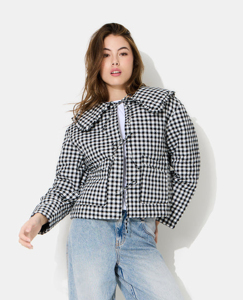 Veste matelassée motif vichy avec grand col - PIMKIE - 5