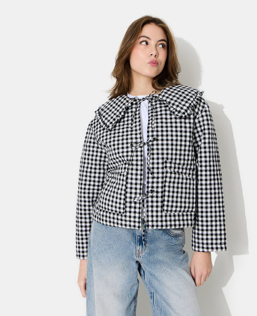 Veste matelassée motif vichy avec grand col - PIMKIE - 7