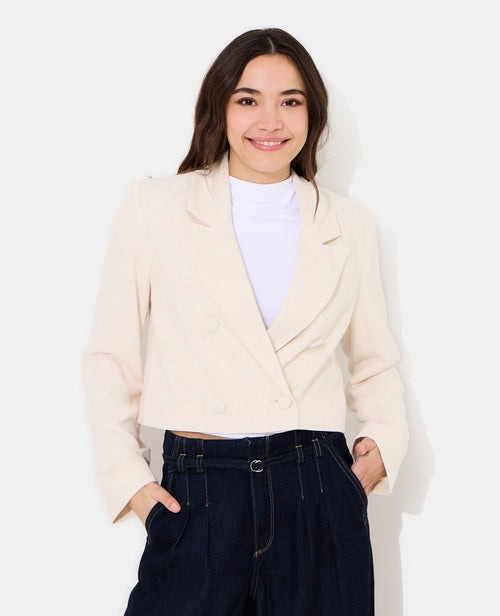 Veste blazer courte avec lin - PIMKIE - 1