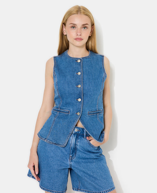 Veste sans manches en jean façon gilet barman - PIMKIE - 1