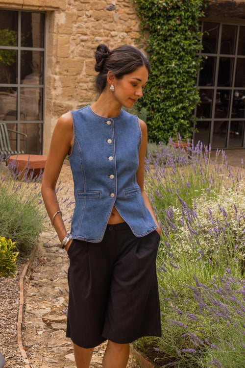 Veste sans manches en jean façon gilet barman - PIMKIE - 1