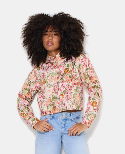 Veste droite motif fleurs façon tapisserie - PIMKIE - 1