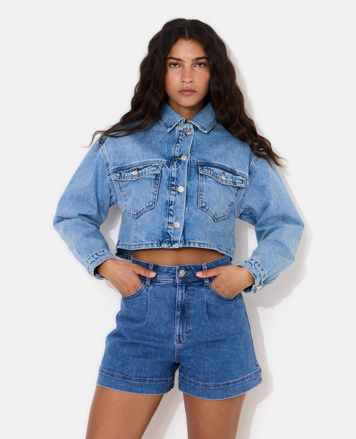Veste courte en jean avec étoile et clous - PIMKIE - 1