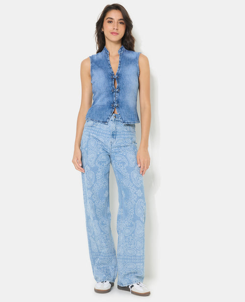 Top en jean col mao et boutons brandebourg - PIMKIE - 3