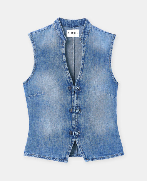 Top en jean col mao et boutons brandebourg - PIMKIE - 4