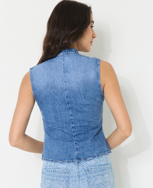 Top en jean col mao et boutons brandebourg - PIMKIE - 6