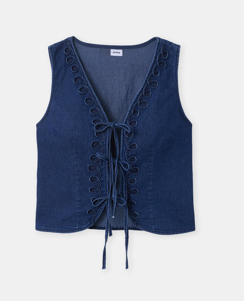 Gilet barman en jean avec nouettes - PIMKIE - 4