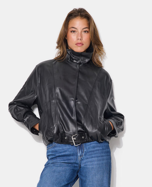 Blouson en simili forme vintage avec col montant - PIMKIE - 1