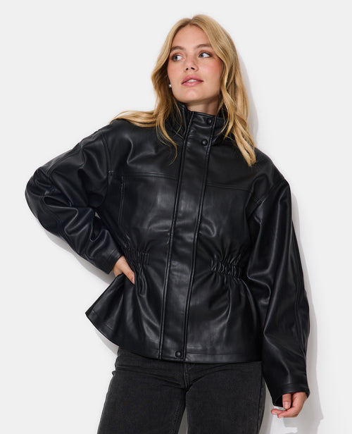 Veste en simili col montant et taille élastiquée - PIMKIE - 1