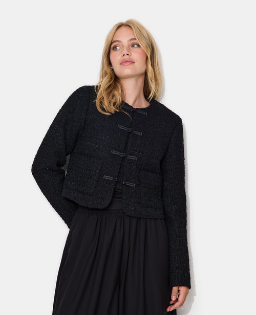 Veste droite en tweed avec lurex et brandebourg - PIMKIE - 1