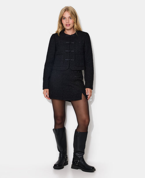 Veste droite en tweed avec lurex et brandebourg - PIMKIE - 3