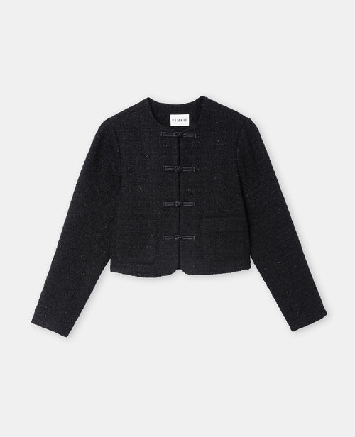 Veste droite en tweed avec lurex et brandebourg - PIMKIE - 4