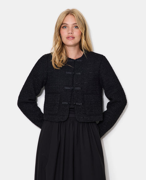 Veste droite en tweed avec lurex et brandebourg - PIMKIE - 5