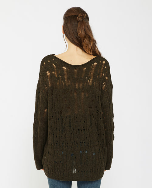 Pull oversize en maille ajourée effet destroy - PIMKIE - 4