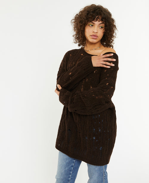 Pull oversize en maille ajourée effet destroy - PIMKIE - 1