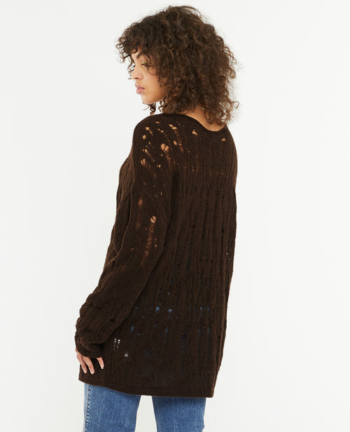 Pull oversize en maille ajourée effet destroy - PIMKIE - 4