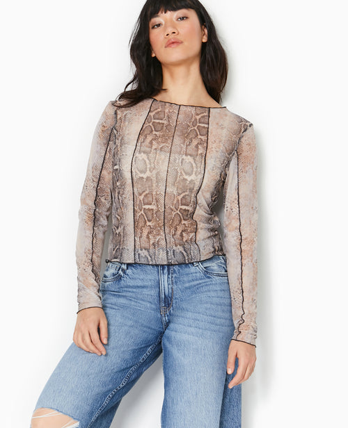 Top manches longues en tulle motif python - PIMKIE - 1