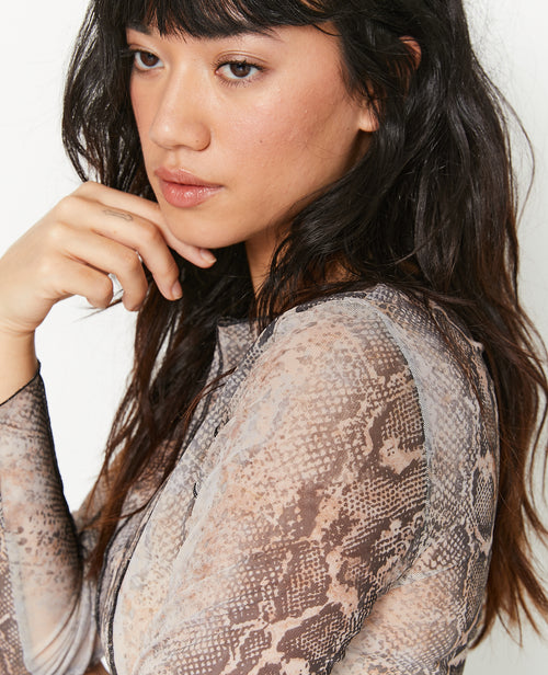 Top manches longues en tulle motif python - PIMKIE - 3