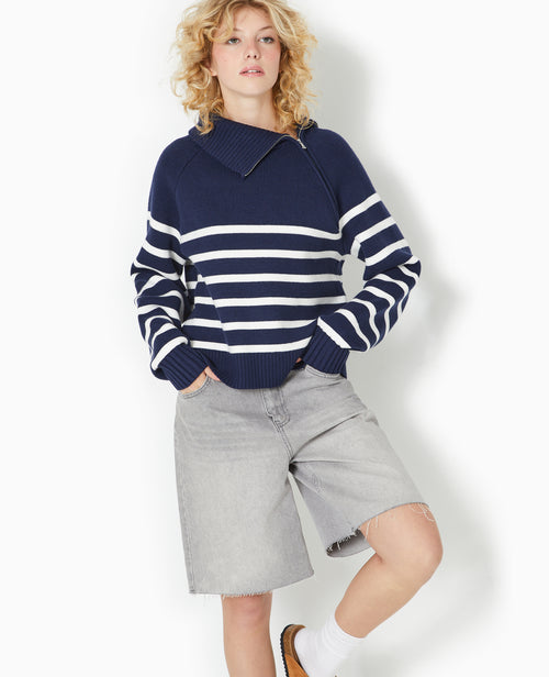 Pull rayé avec col camionneur asymétrique - PIMKIE - 1