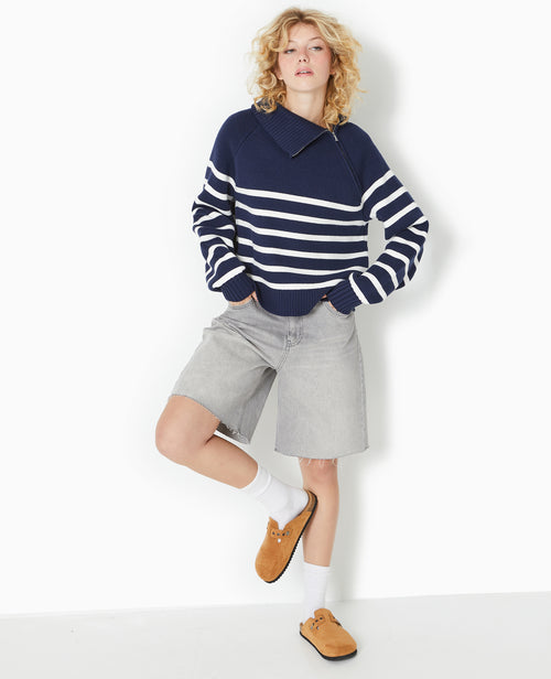 Pull rayé avec col camionneur asymétrique - PIMKIE - 5