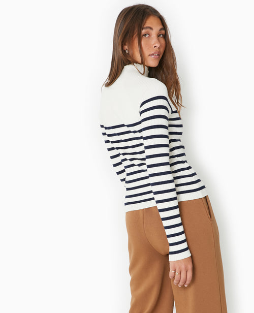 Pull fin rayé en maille côtelée col montant - PIMKIE - 6