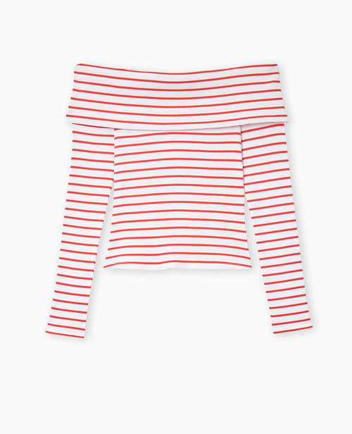 Top en maille côtelée encolure Bardot rayé - PIMKIE - 4