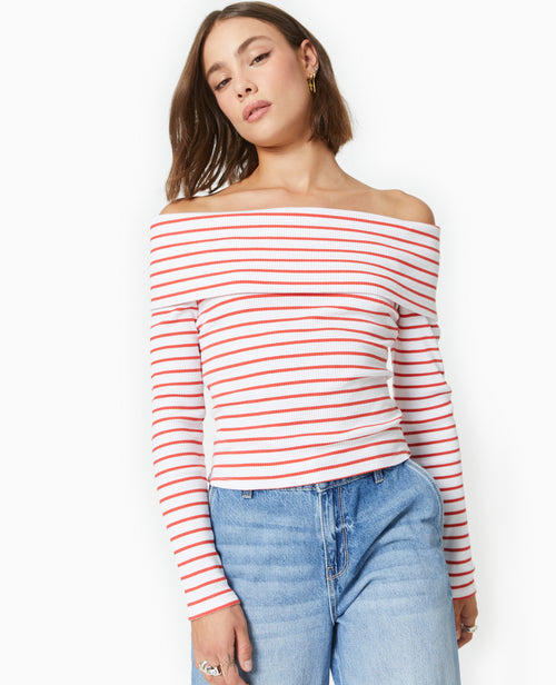 Top en maille côtelée encolure Bardot rayé - PIMKIE - 5