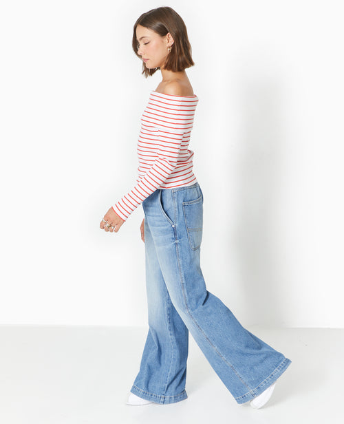 Top en maille côtelée encolure Bardot rayé - PIMKIE - 7