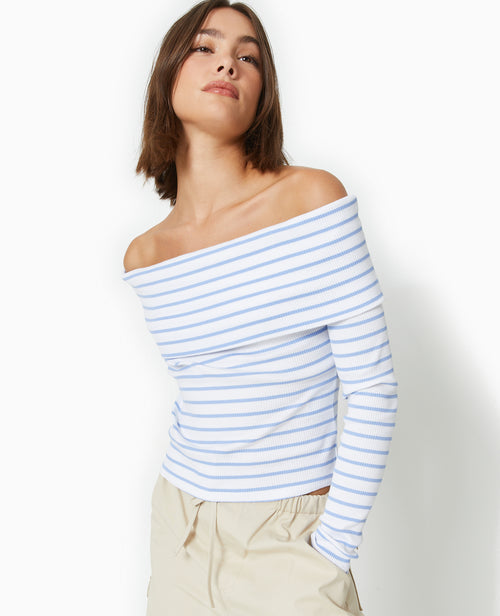 Top en maille côtelée encolure Bardot rayé - PIMKIE - 1