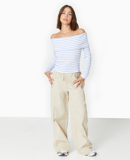 Top en maille côtelée encolure Bardot rayé - PIMKIE - 2