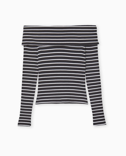Top en maille côtelée encolure Bardot rayé - PIMKIE - 4