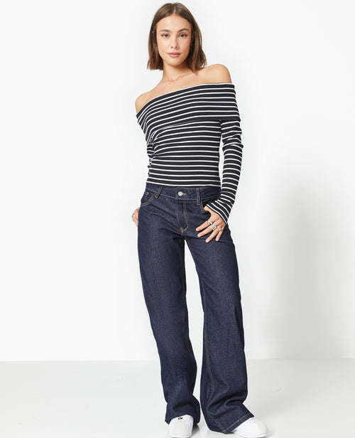 Top en maille côtelée encolure Bardot rayé - PIMKIE - 7