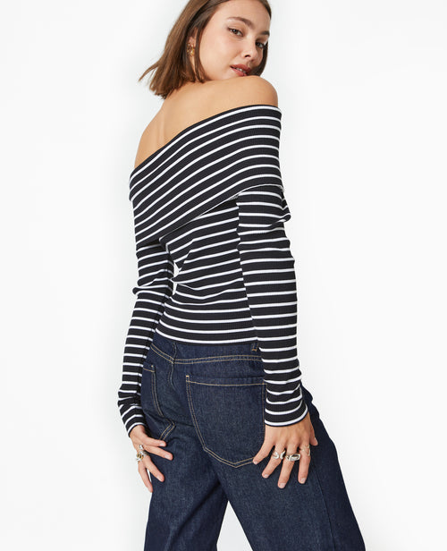 Top en maille côtelée encolure Bardot rayé - PIMKIE - 8