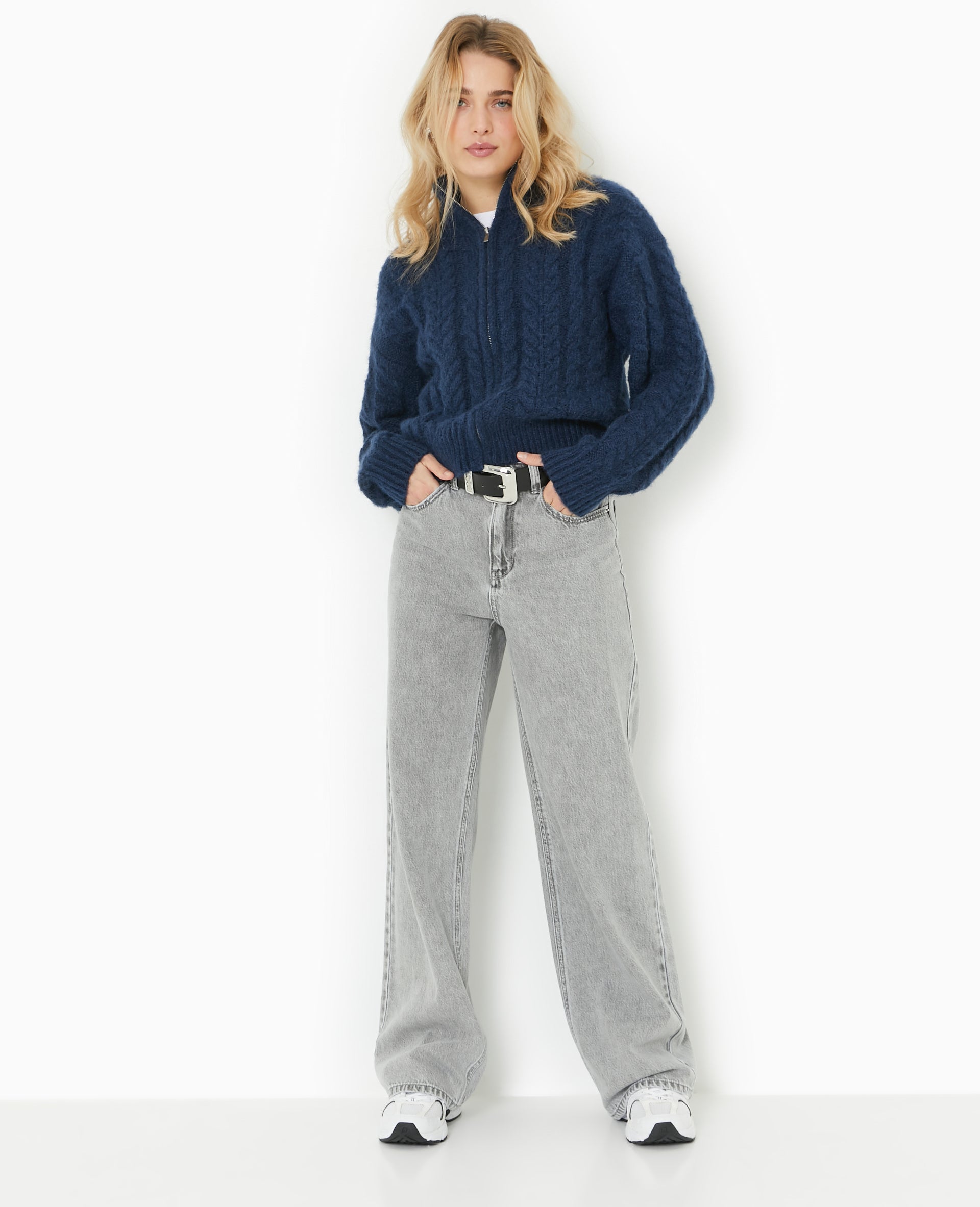 Gilet zippé en maille torsadée