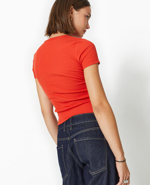 T-shirt en maille côtelée avec broderie - PIMKIE - 5