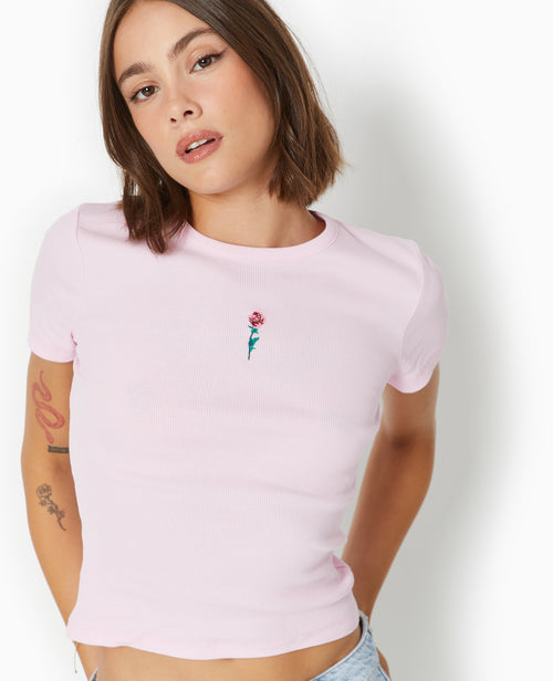 T-shirt en maille côtelée avec broderie - PIMKIE - 5