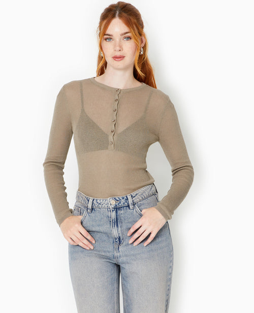 Pull maille transparente avec patte boutonnée - PIMKIE - 5