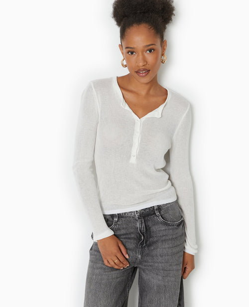 Pull maille transparente avec patte boutonnée - PIMKIE - 5