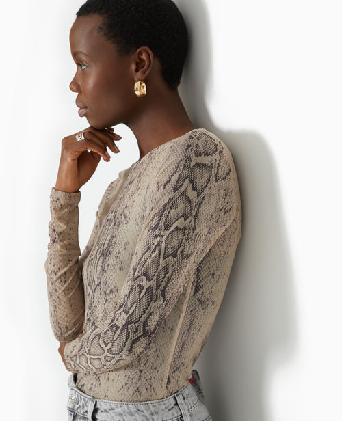 Top manches longues en résille motif python - PIMKIE - 1