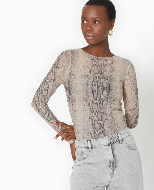 Top manches longues en résille motif python - PIMKIE - 5